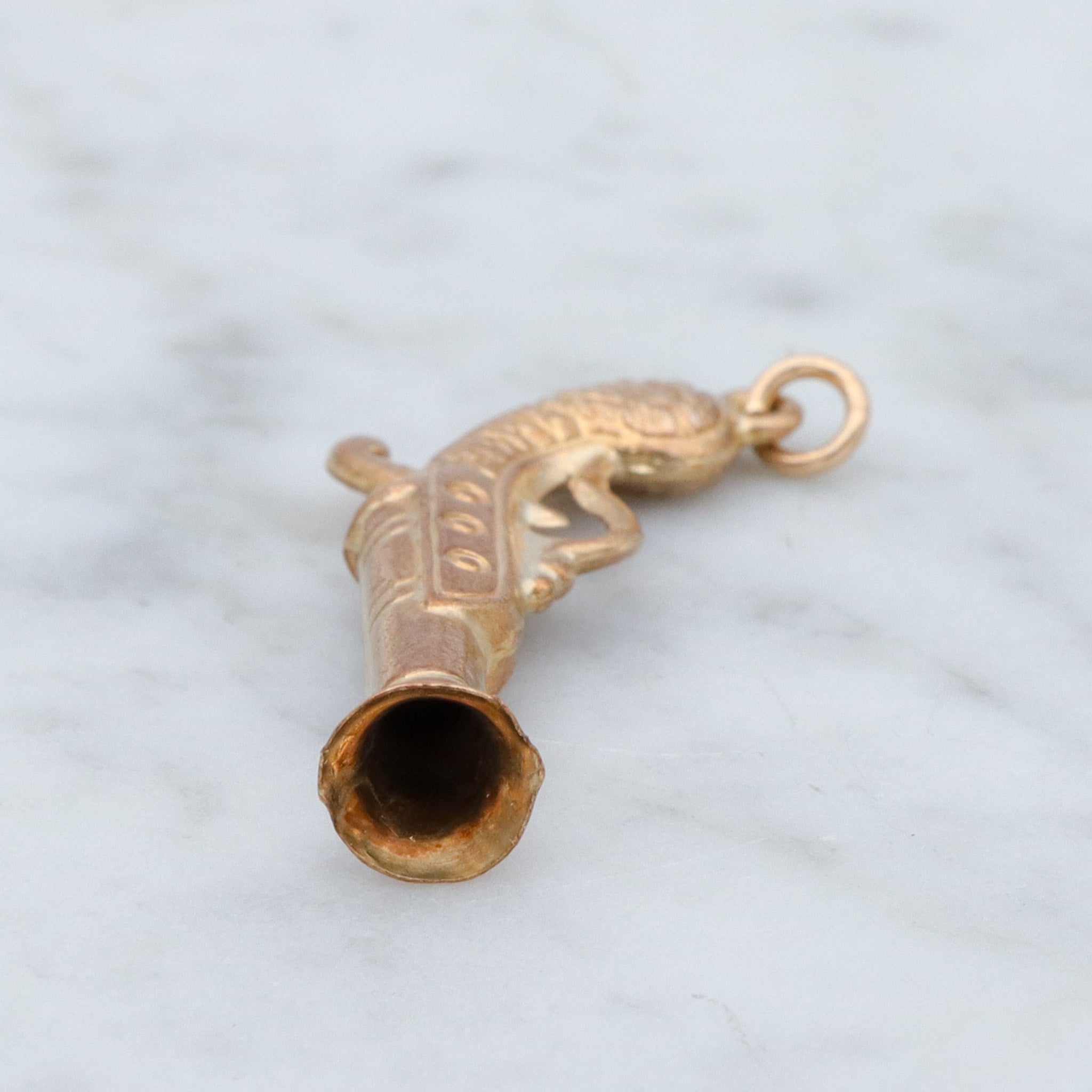Vintage English 9k gold hollow pistol charm pendant